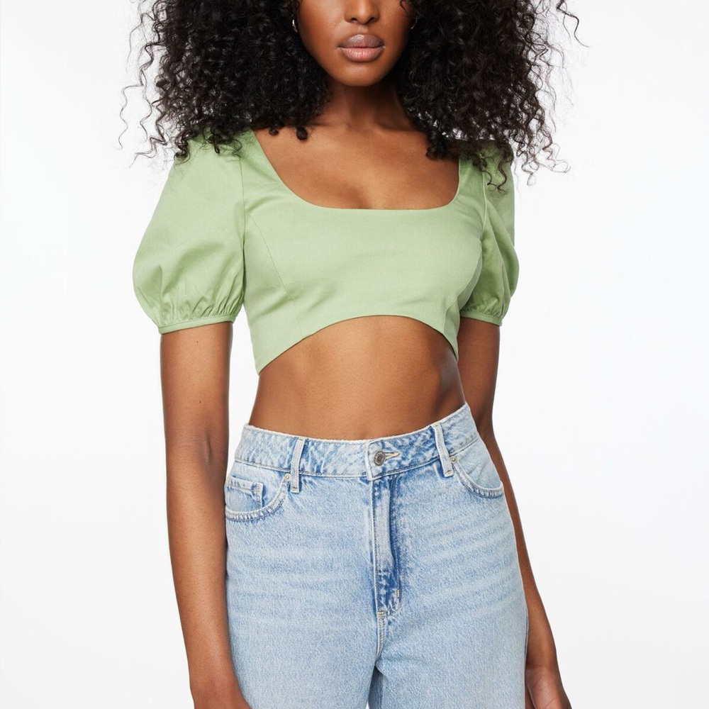 Dynamite Green Puff-Sleeve Crop Top - Size Small